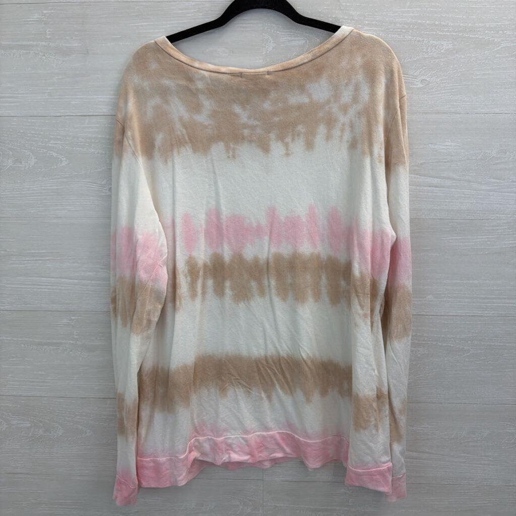 143 Story White/ Pink /Brown Stripe Tie Dye Long Sleeve Top Large