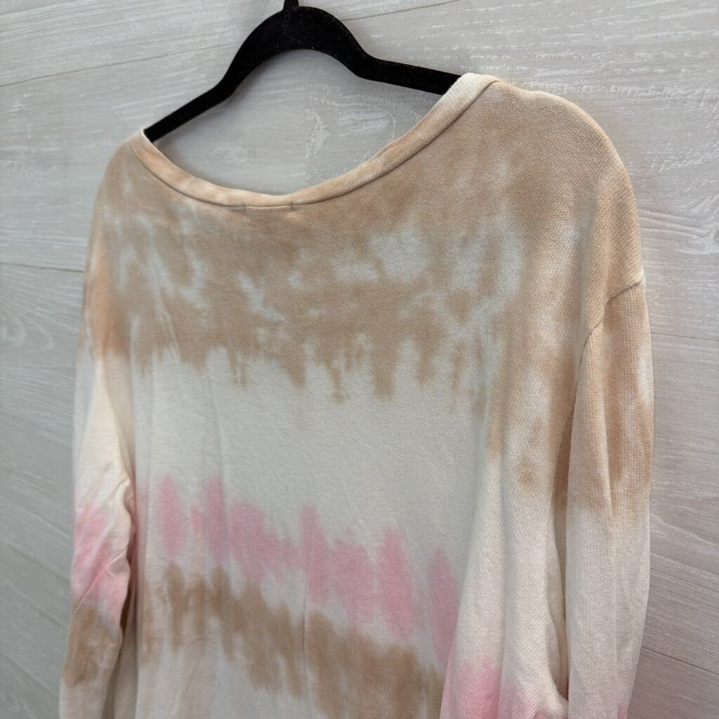 143 Story White/ Pink /Brown Stripe Tie Dye Long Sleeve Top Large