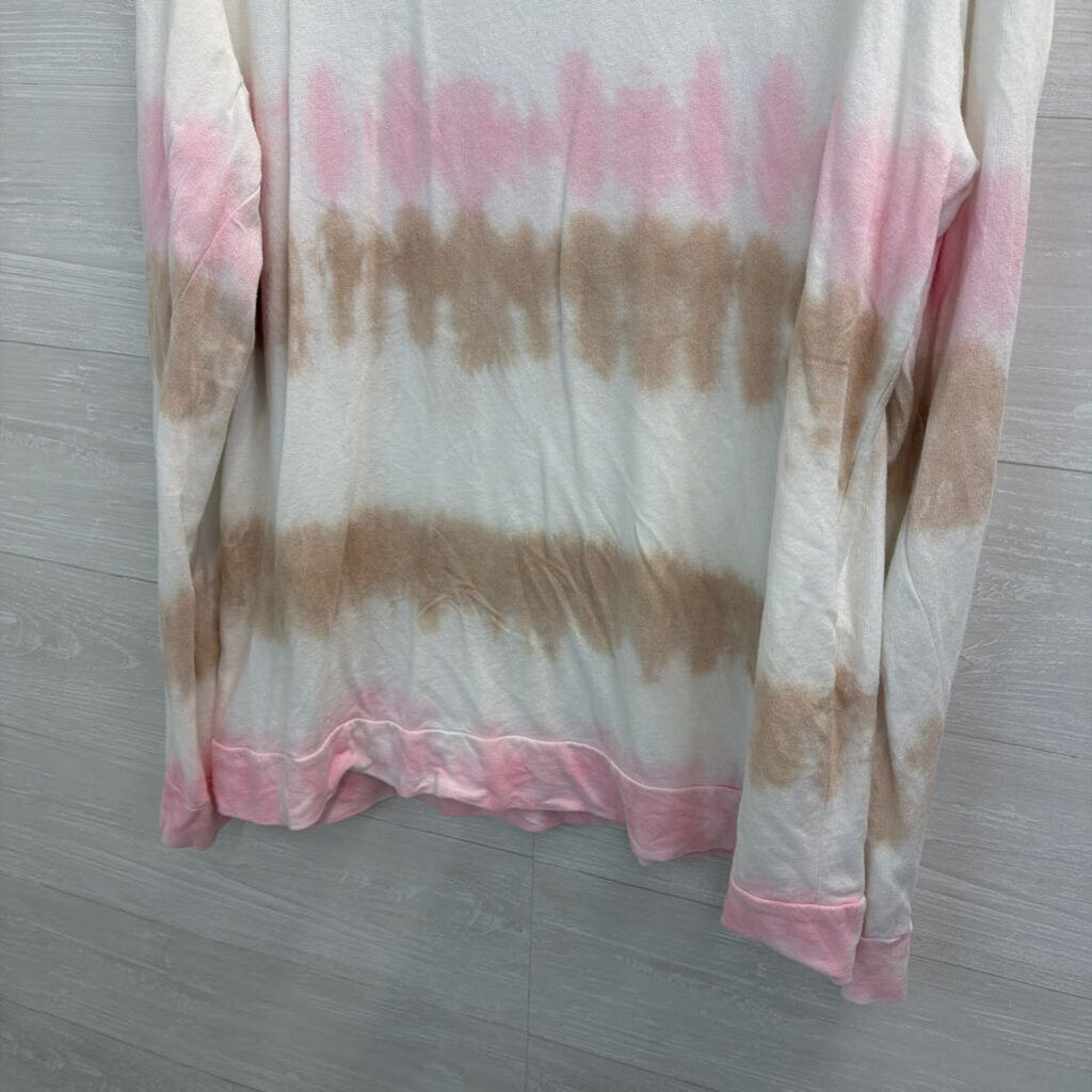 143 Story White/ Pink /Brown Stripe Tie Dye Long Sleeve Top Large