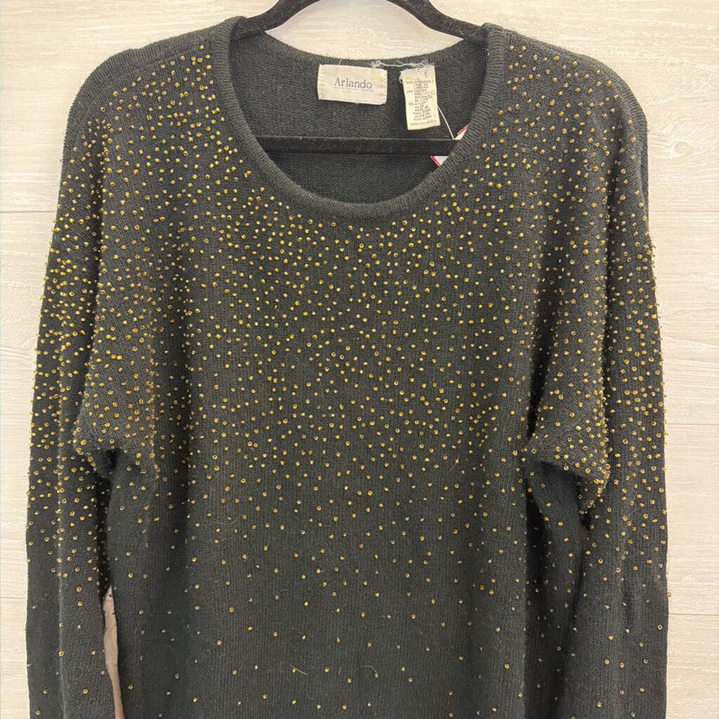 Arlando Black/ Gold Beaded Long Sleeve Sweater Top Large