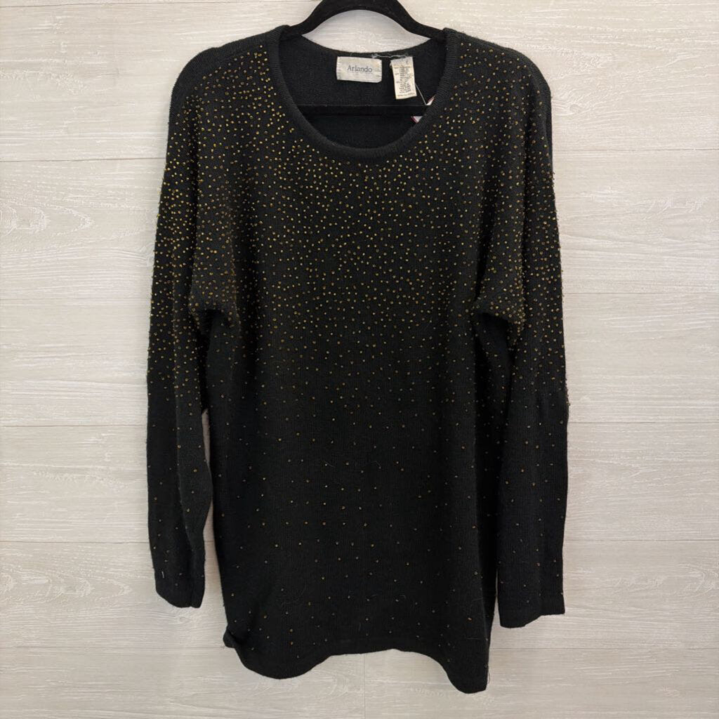 Arlando Black/ Gold Beaded Long Sleeve Sweater Top Large