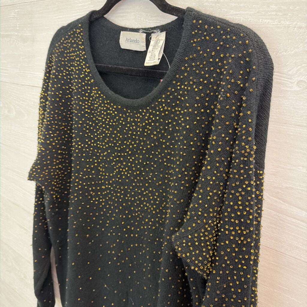 Arlando Black/ Gold Beaded Long Sleeve Sweater Top Large