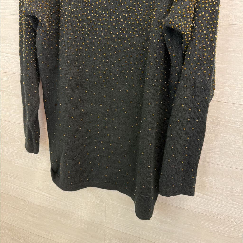 Arlando Black/ Gold Beaded Long Sleeve Sweater Top Large