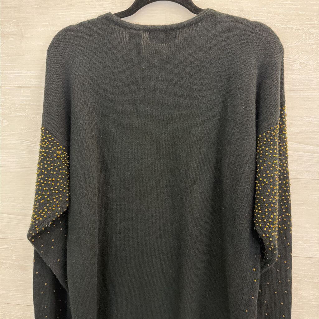Arlando Black/ Gold Beaded Long Sleeve Sweater Top Large