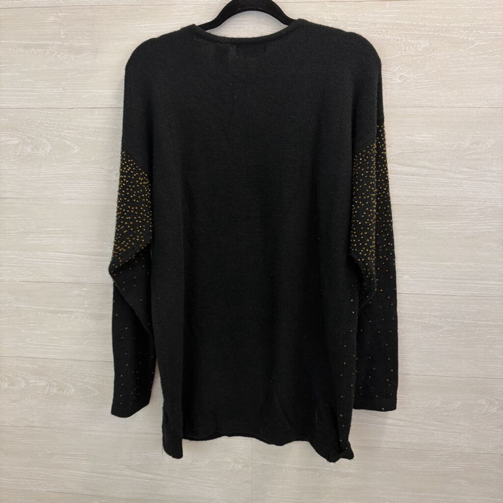 Arlando Black/ Gold Beaded Long Sleeve Sweater Top Large