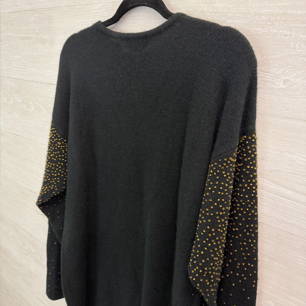 Arlando Black/ Gold Beaded Long Sleeve Sweater Top Large
