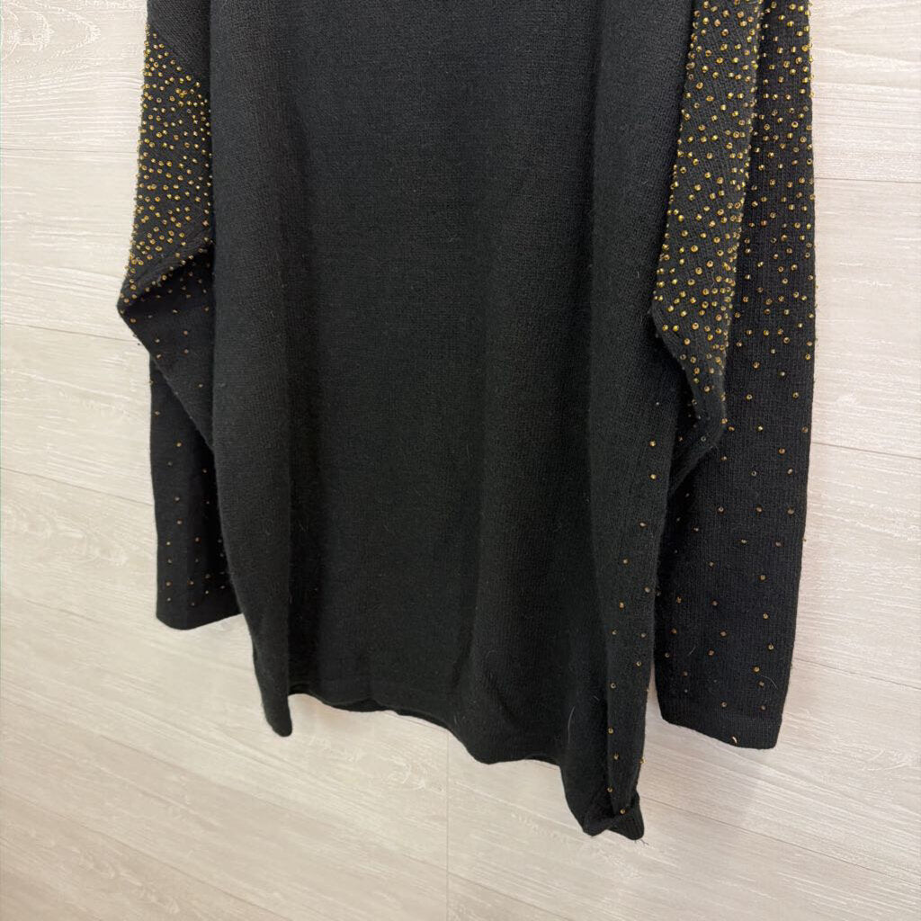 Arlando Black/ Gold Beaded Long Sleeve Sweater Top Large