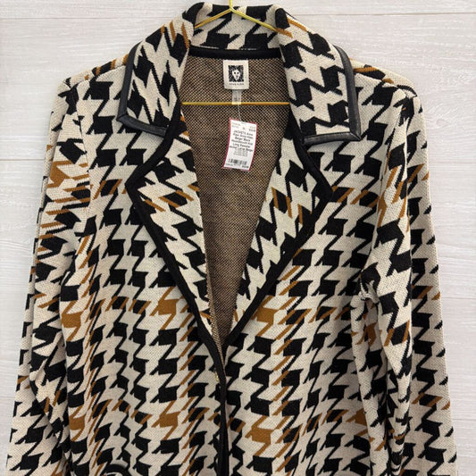 Anne Klein Beige/ Black Houndstooth Knit Long Sweater Jacket Large