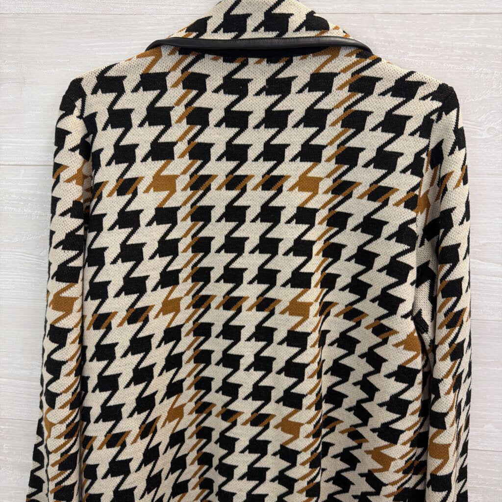 Anne Klein Beige/ Black Houndstooth Knit Long Sweater Jacket Large