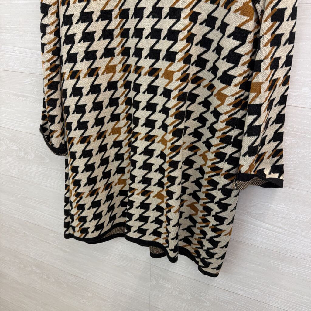 Anne Klein Beige/ Black Houndstooth Knit Long Sweater Jacket Large