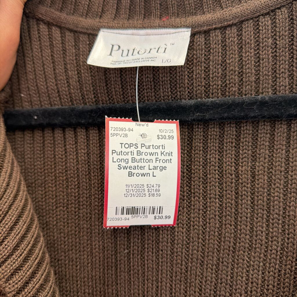 Putorti Brown Knit Long Button Front Sweater Large