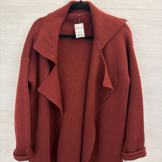 Burgundy Knit Open Front Long Sweater Large