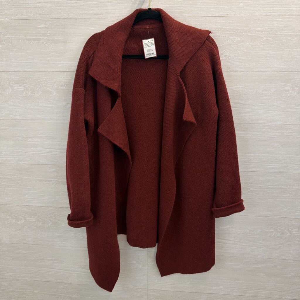 Burgundy Knit Open Front Long Sweater Large