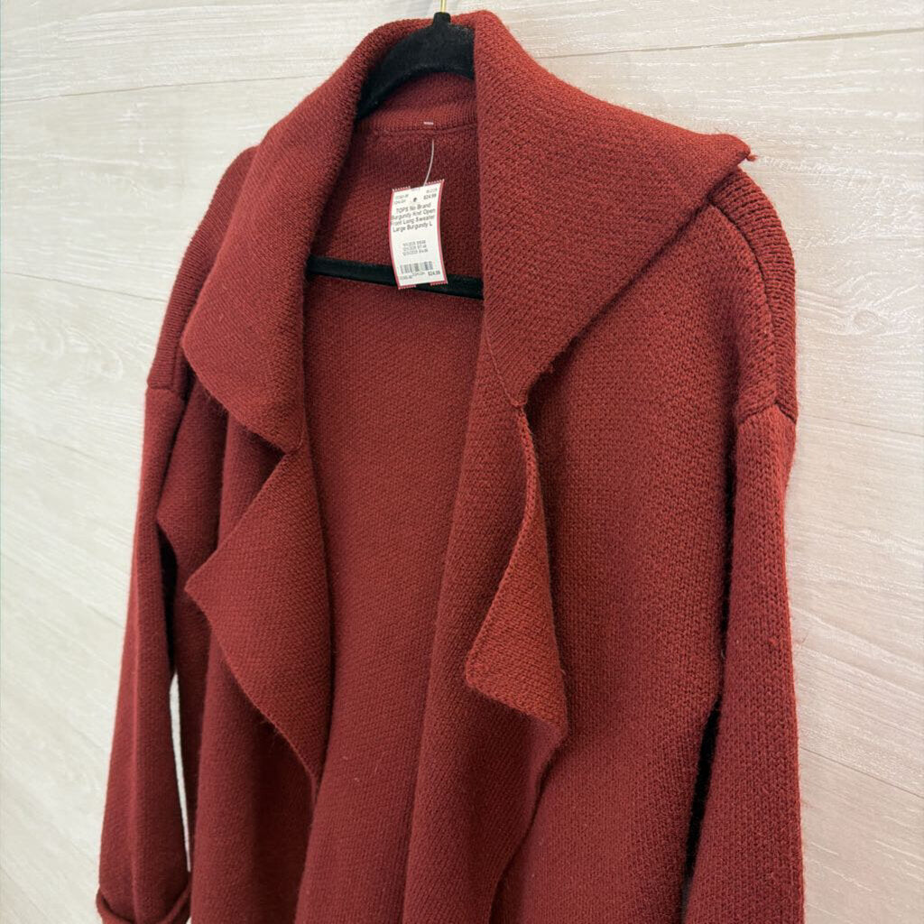 Burgundy Knit Open Front Long Sweater Large