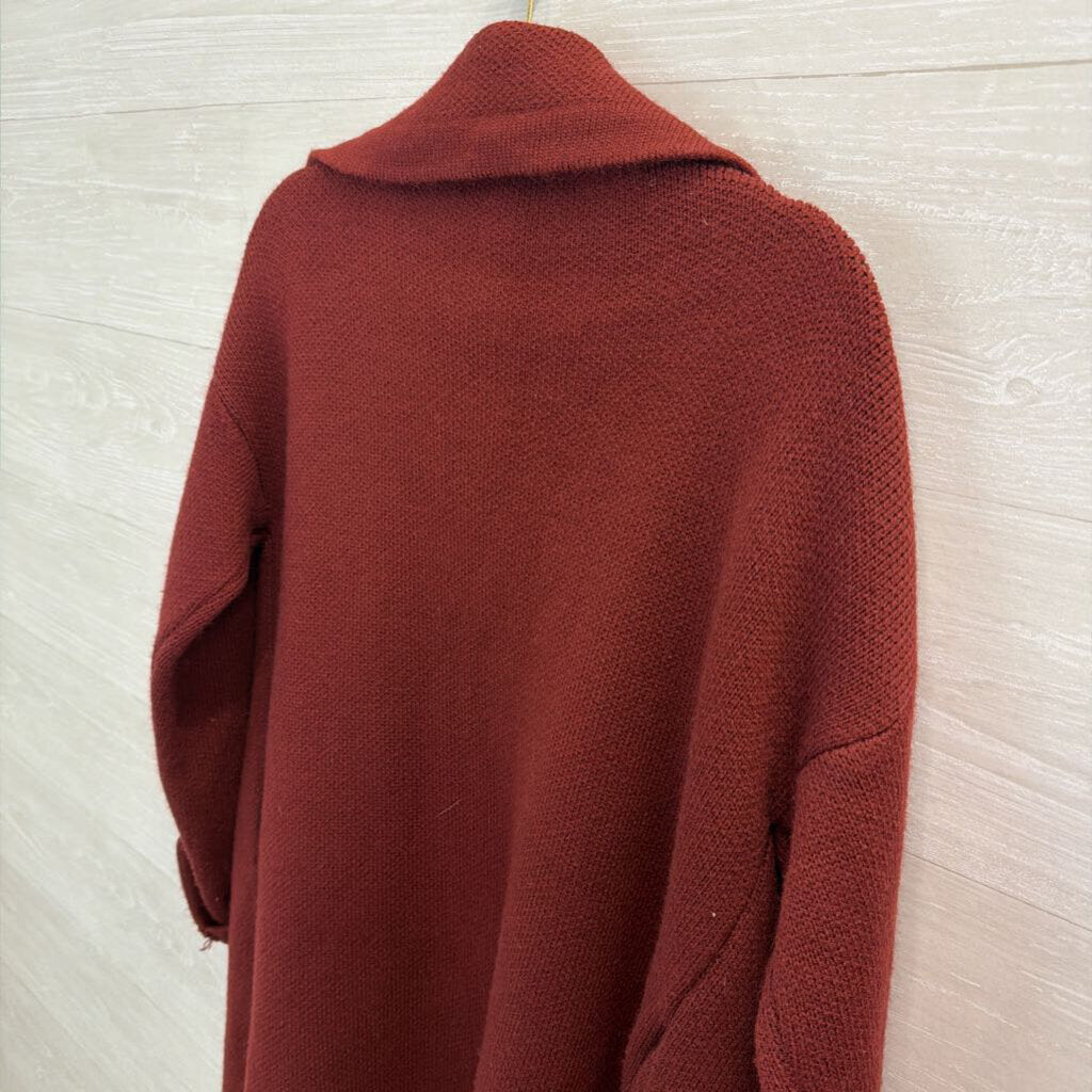 Burgundy Knit Open Front Long Sweater Large