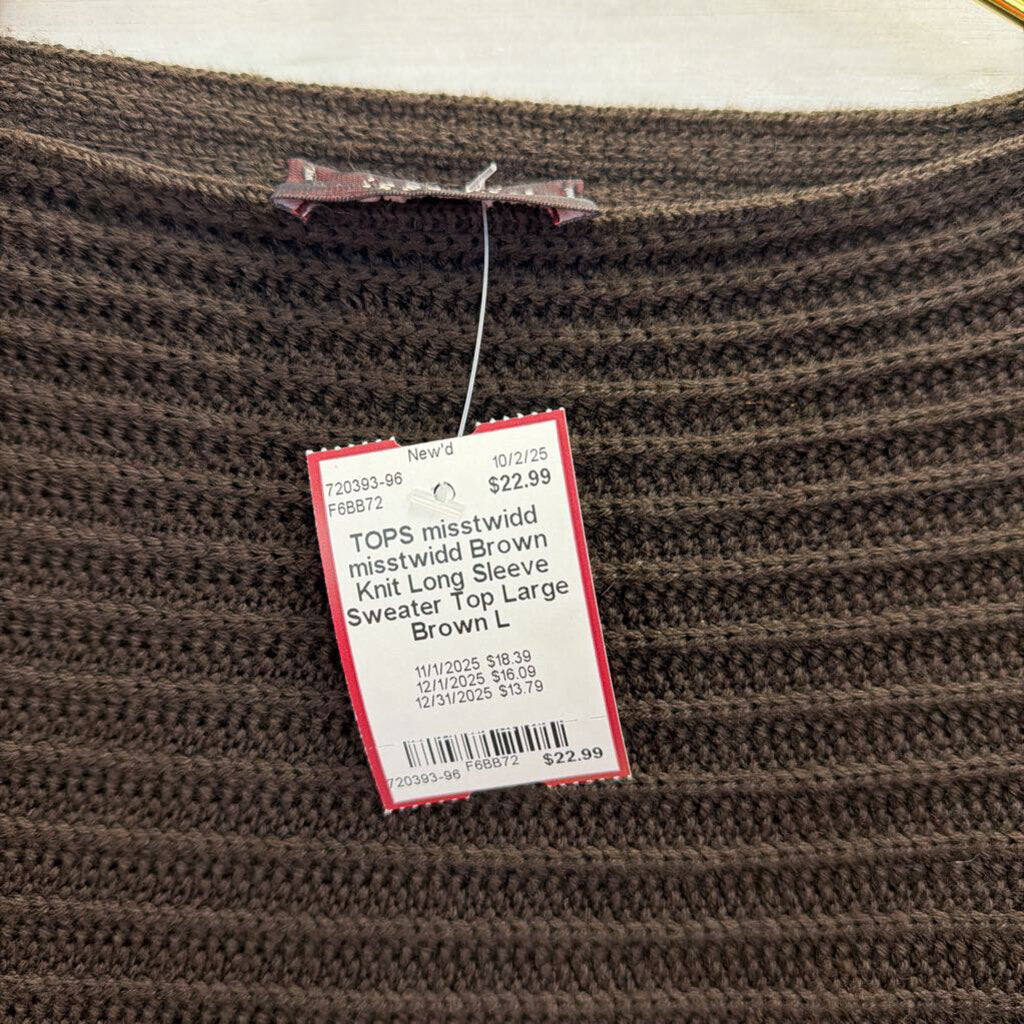 misstwidd Brown Knit Long Sleeve Sweater Top Large