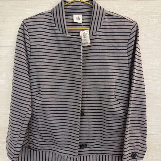 Cabi Grey/ Black Striped Button Front Long Jacket Large