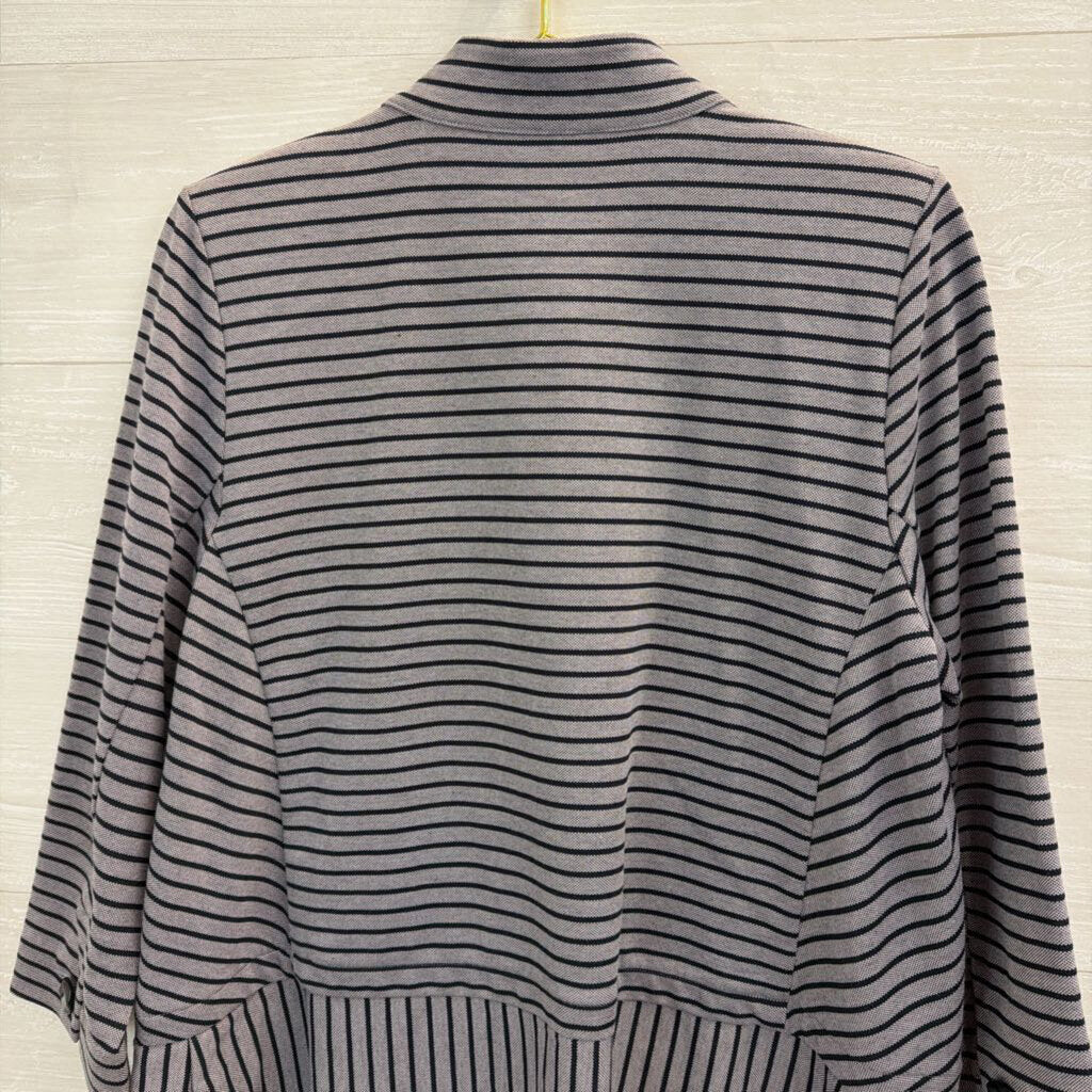 Cabi Grey/ Black Striped Button Front Long Jacket Large