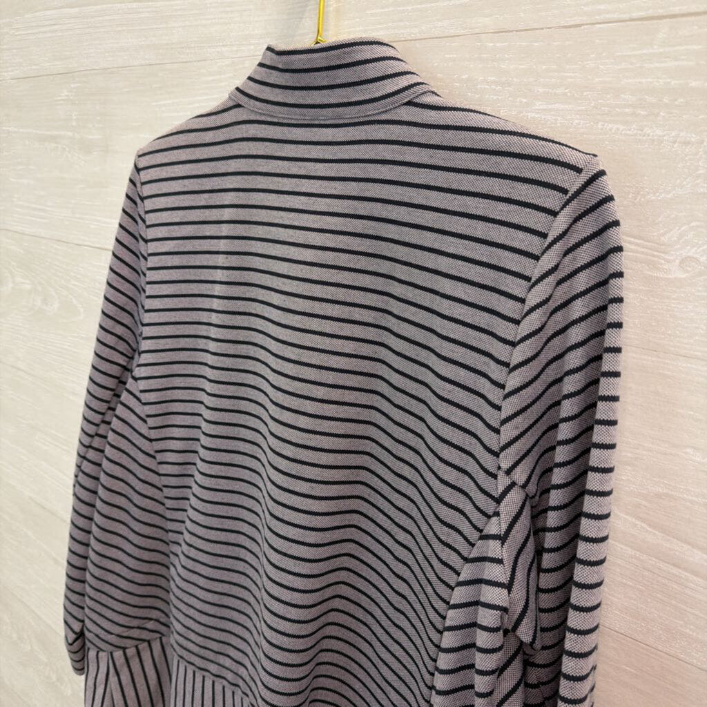 Cabi Grey/ Black Striped Button Front Long Jacket Large