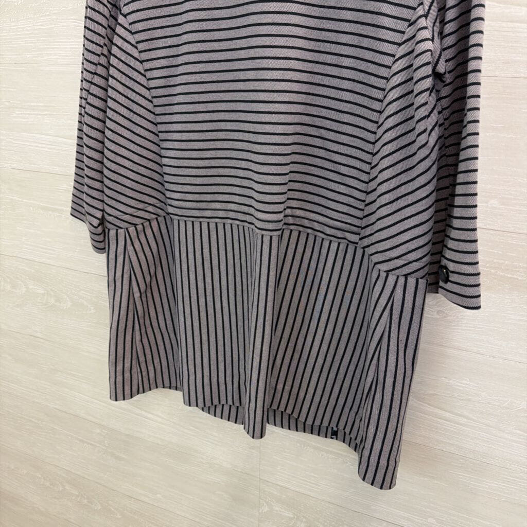 Cabi Grey/ Black Striped Button Front Long Jacket Large