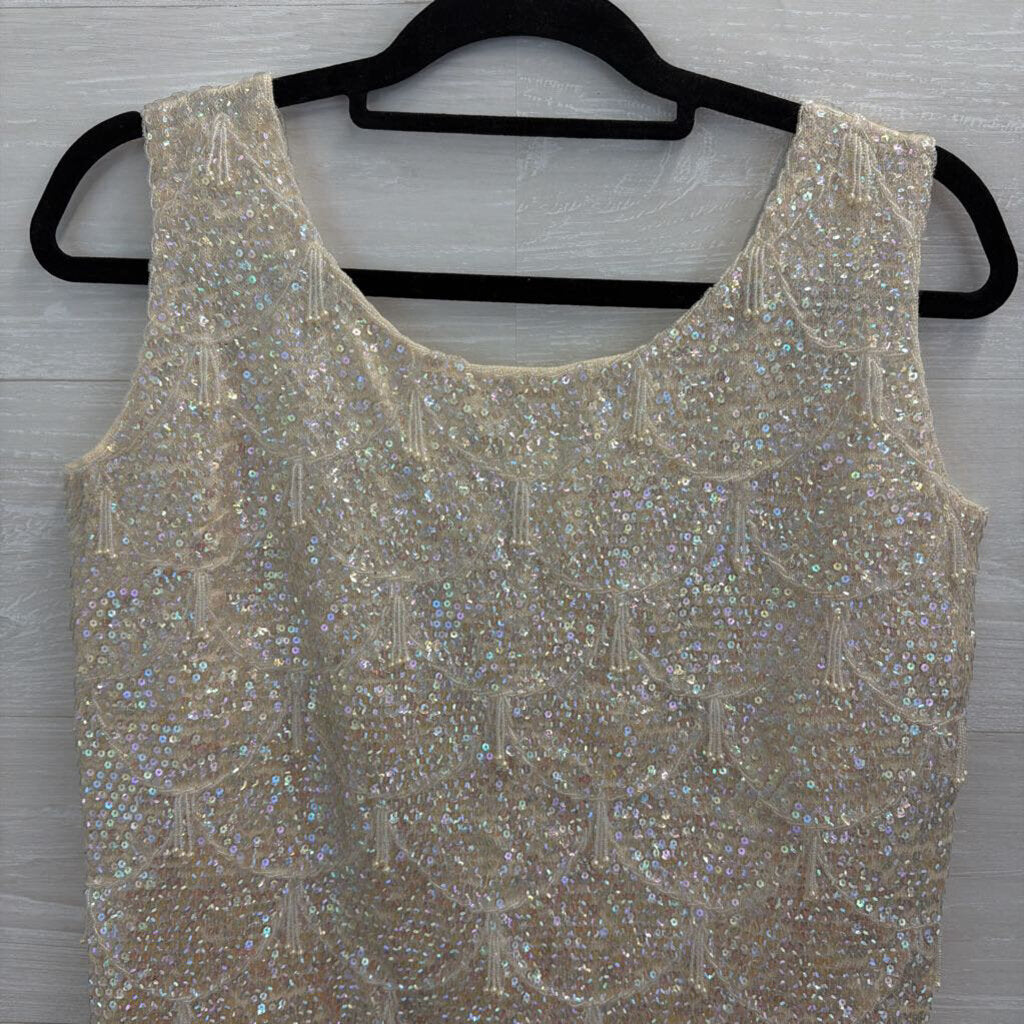 Vintage Harilela's Cream Sequin Beaded Sleeveless Top 38