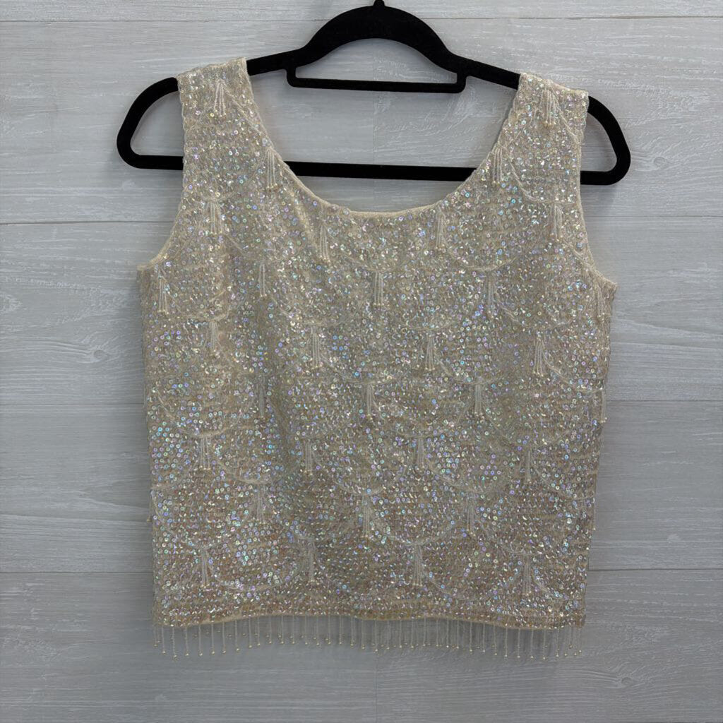 Vintage Harilela's Cream Sequin Beaded Sleeveless Top 38