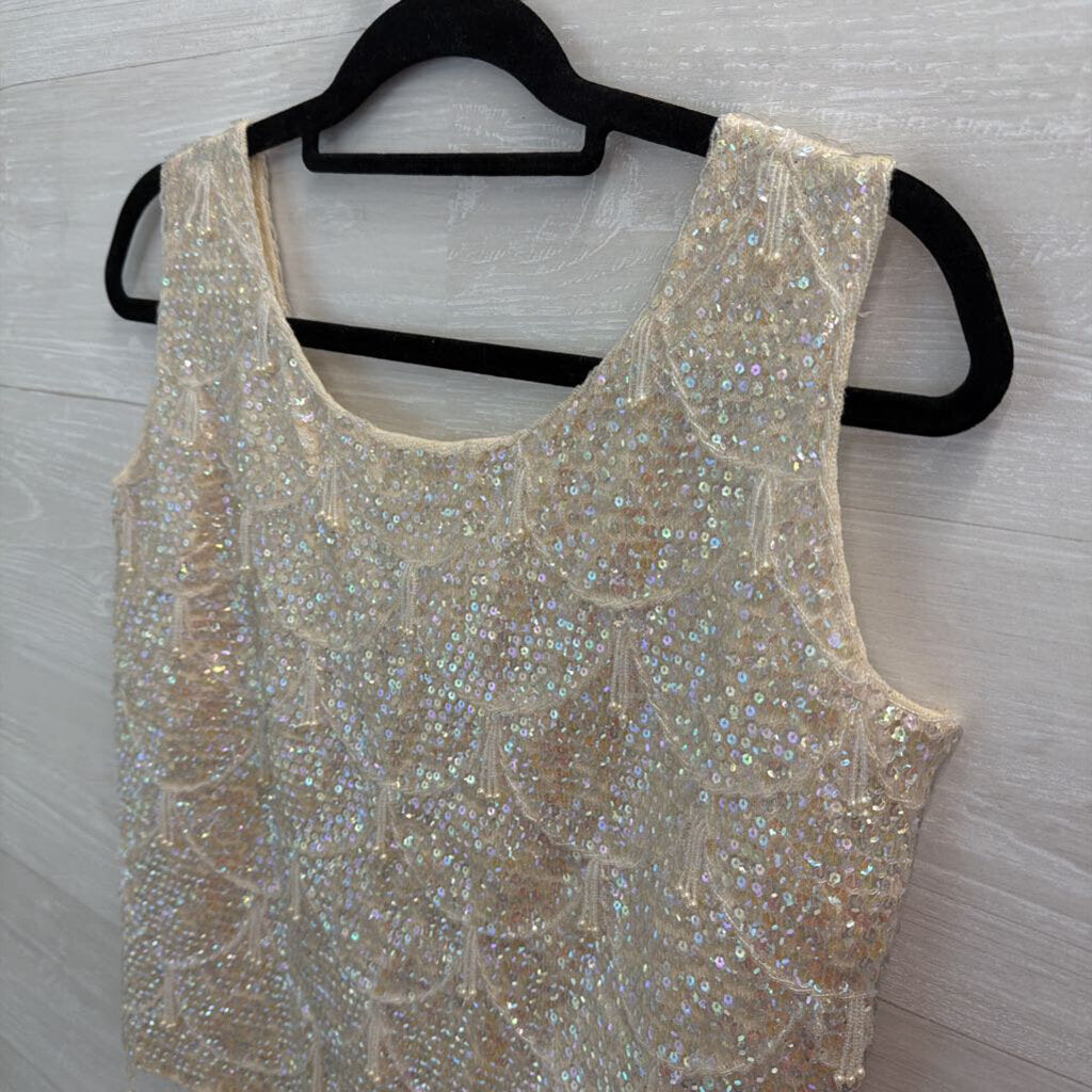 Vintage Harilela's Cream Sequin Beaded Sleeveless Top 38