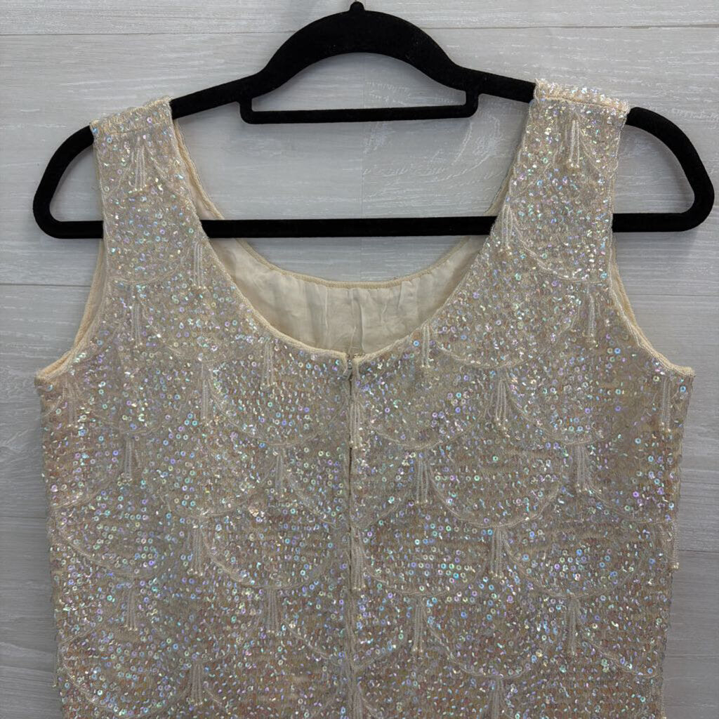 Vintage Harilela's Cream Sequin Beaded Sleeveless Top 38