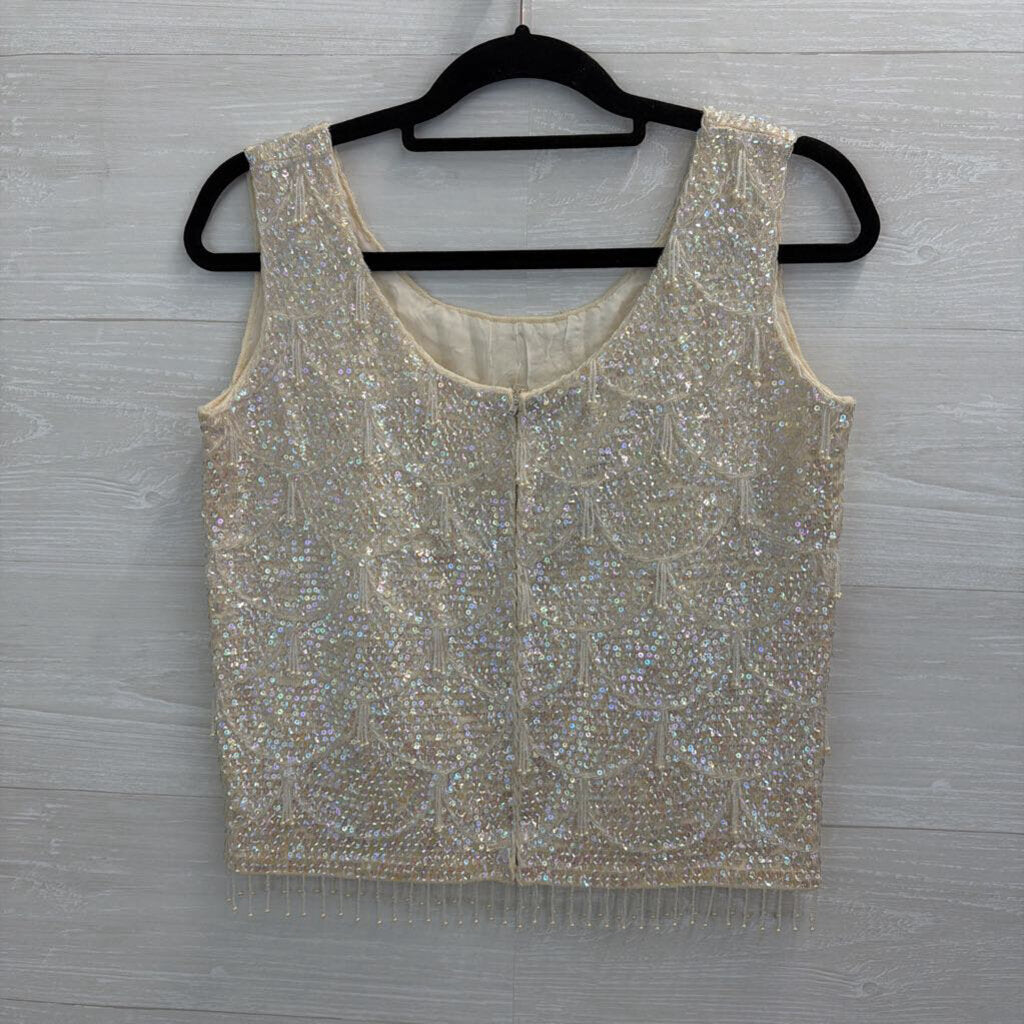 Vintage Harilela's Cream Sequin Beaded Sleeveless Top 38