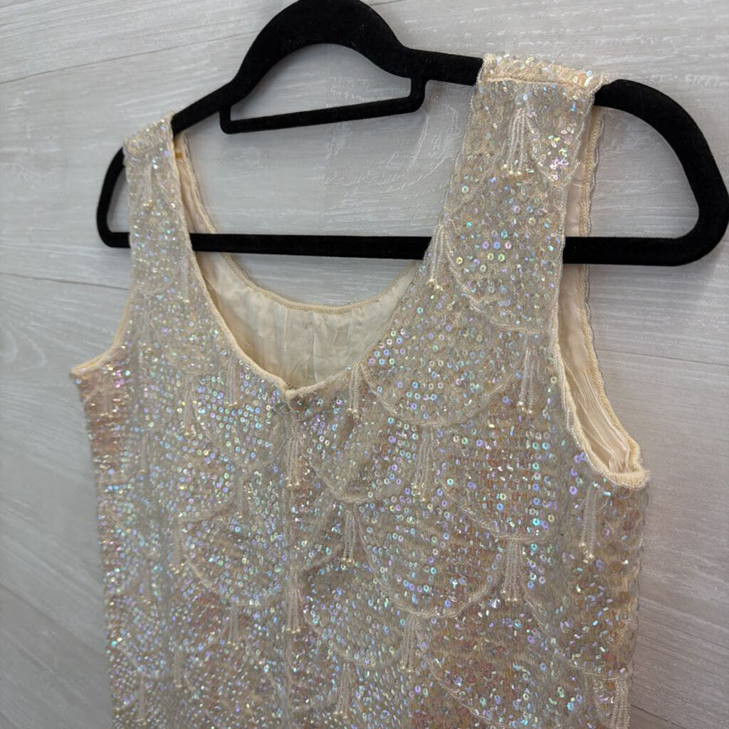 Vintage Harilela's Cream Sequin Beaded Sleeveless Top 38