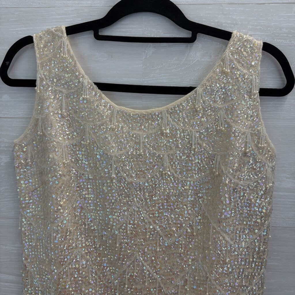 Vintage Harilela's Cream Sequin Beaded Sleeveless Top 38