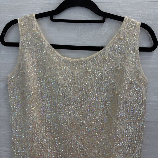 Vintage Harilela's Cream Sequin Beaded Sleeveless Top 38