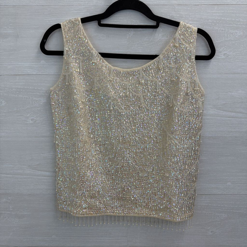 Vintage Harilela's Cream Sequin Beaded Sleeveless Top 38