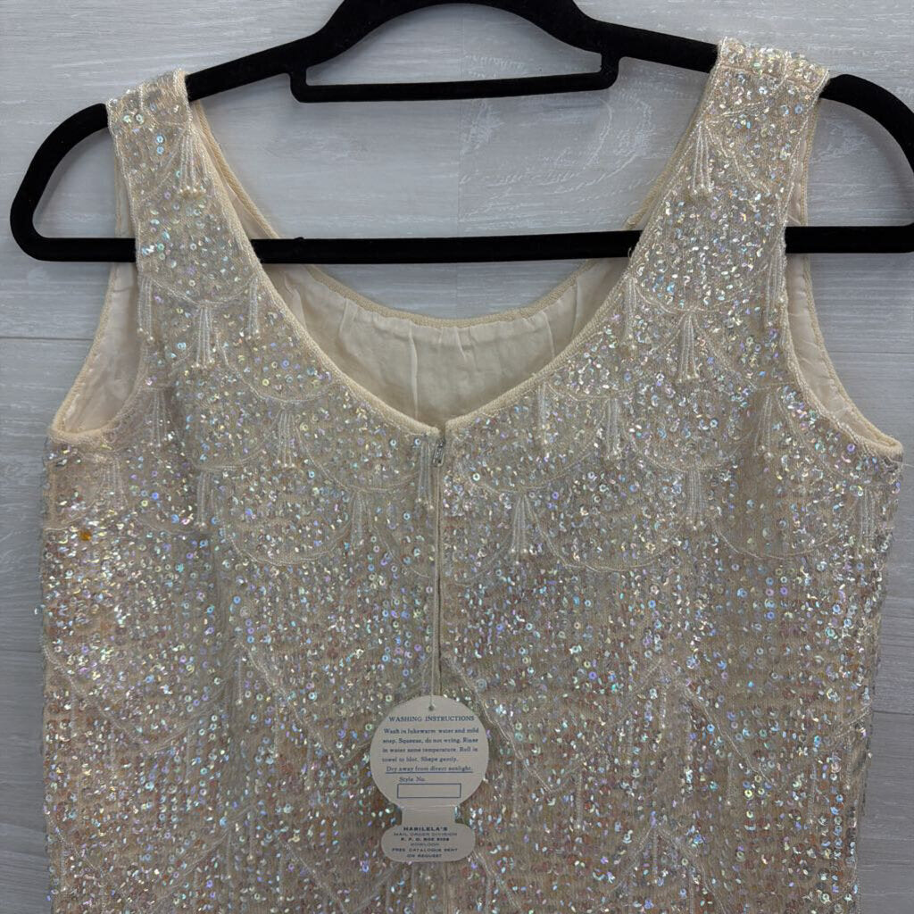 Vintage Harilela's Cream Sequin Beaded Sleeveless Top 38