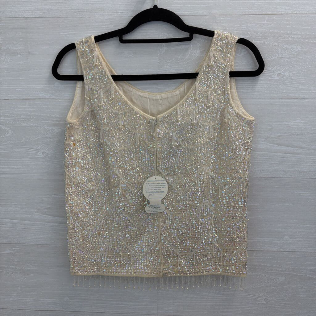 Vintage Harilela's Cream Sequin Beaded Sleeveless Top 38