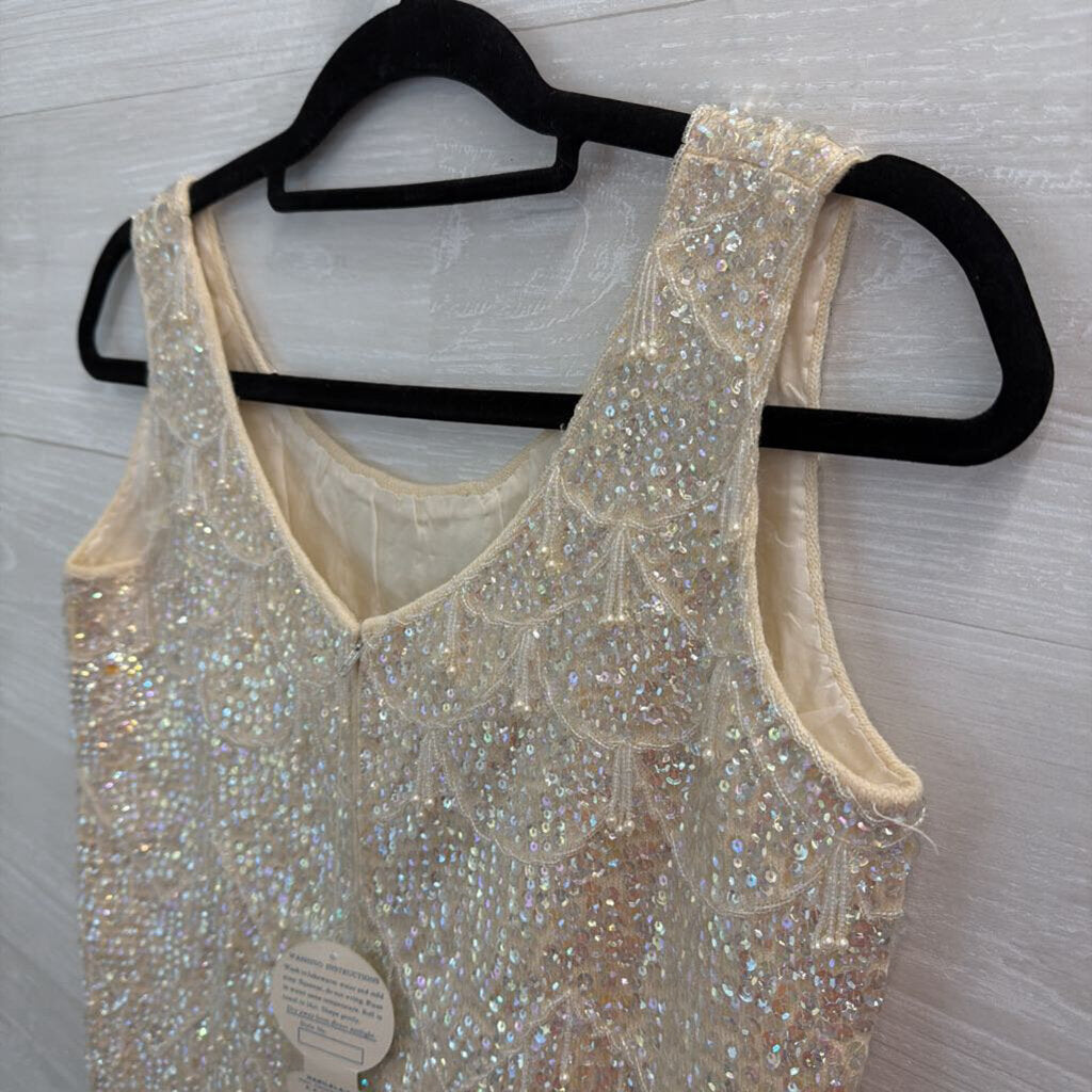 Vintage Harilela's Cream Sequin Beaded Sleeveless Top 38