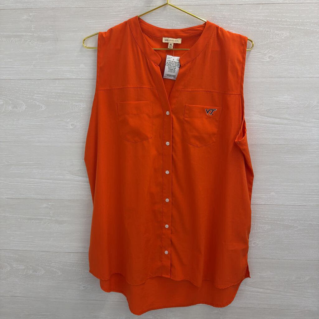 Ug Apparel Orange Virginia Tech Button Front Sleeveless Top Extra Large