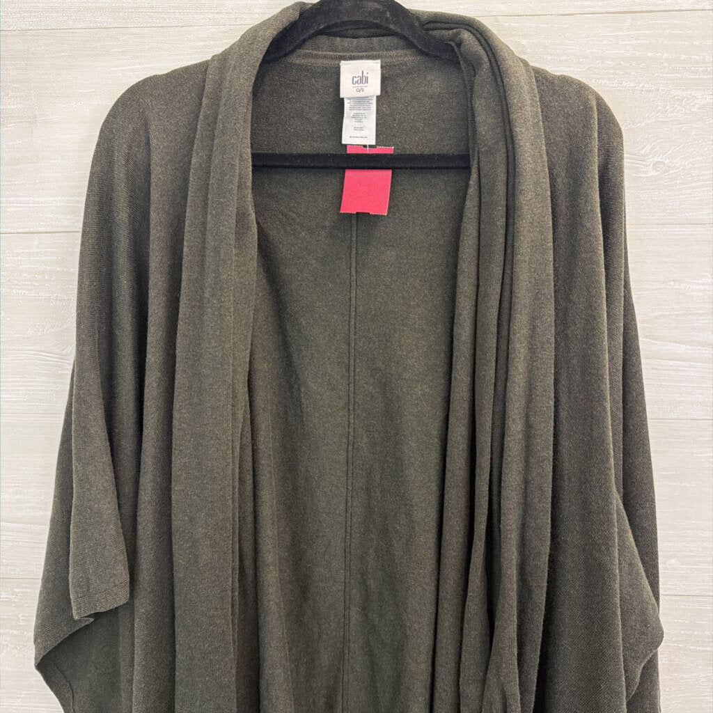 Cabi Green Knit Tie Waist Shoulder Cape Top One Size