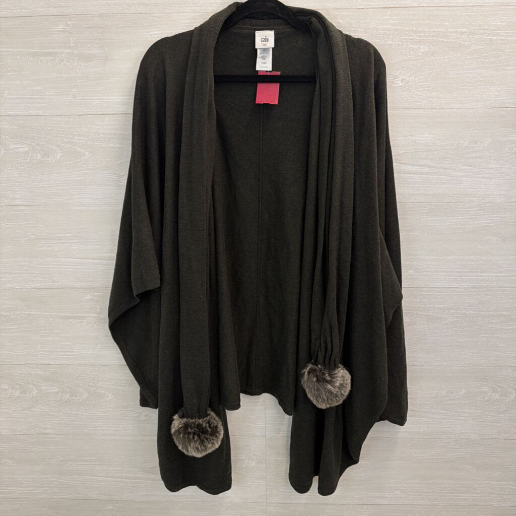 Cabi Green Knit Tie Waist Shoulder Cape Top One Size