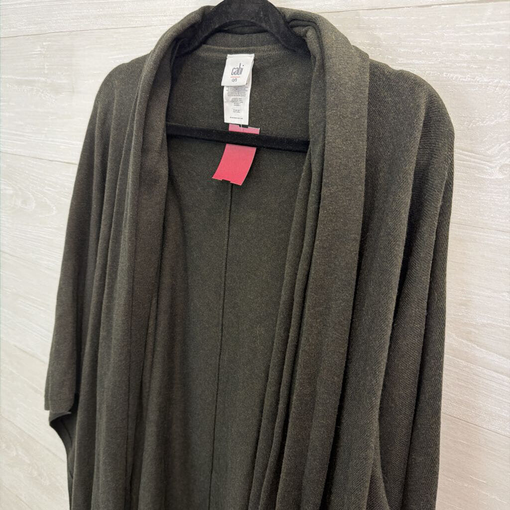 Cabi Green Knit Tie Waist Shoulder Cape Top One Size