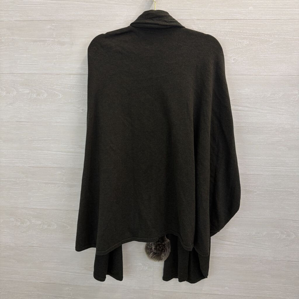 Cabi Green Knit Tie Waist Shoulder Cape Top One Size