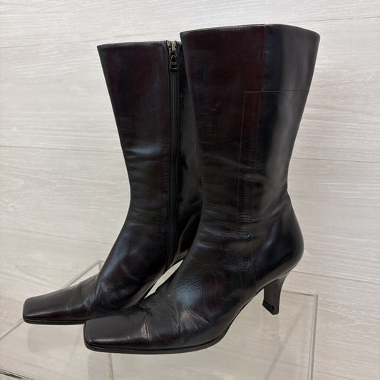 Prada Black Leather Square Toe Calf Zip Side Boots 39