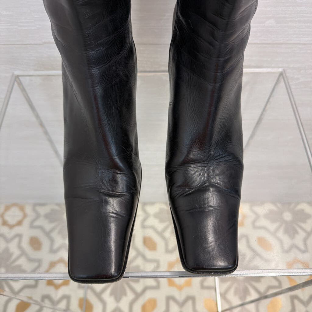 Prada Black Leather Square Toe Calf Zip Side Boots 39