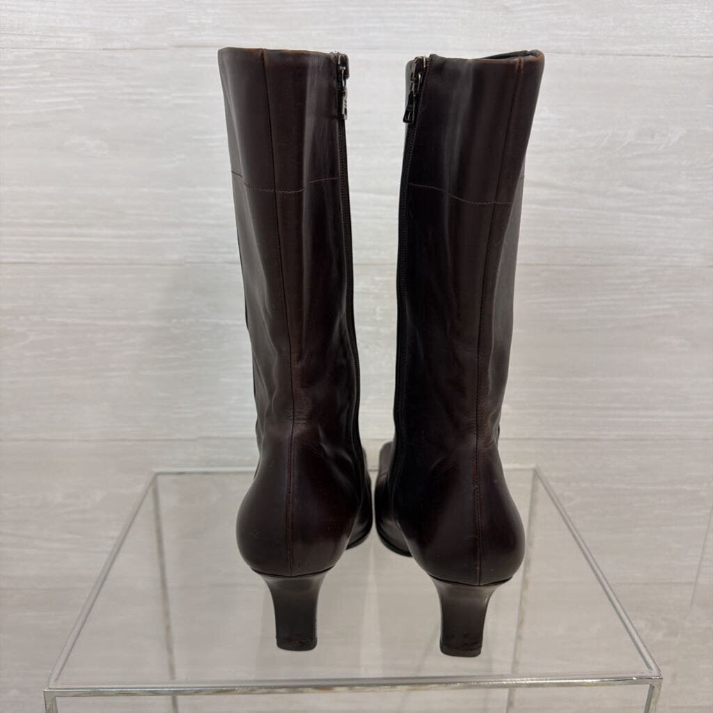Prada Brown Leather Square Toe Calf Zip Side Boots 39