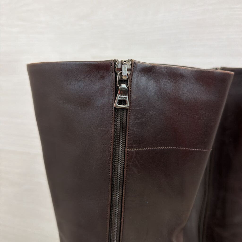 Prada Brown Leather Square Toe Calf Zip Side Boots 39