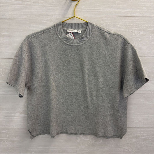 Abercrombie and Fitch Grey Knit Cropped Short Sleeve Boxy Top Medium