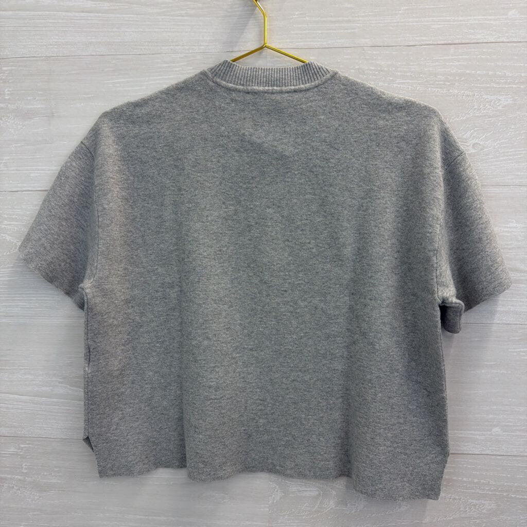 Abercrombie and Fitch Grey Knit Cropped Short Sleeve Boxy Top Medium