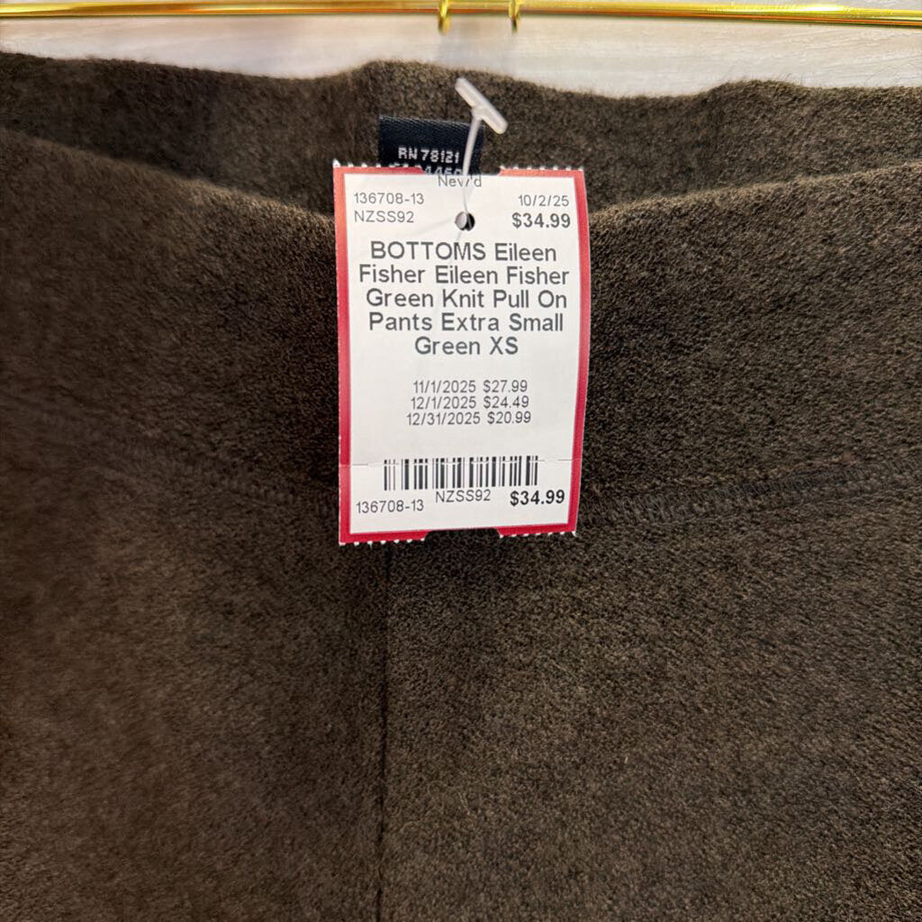 Eileen Fisher Green Knit Pull On Pants Extra Small