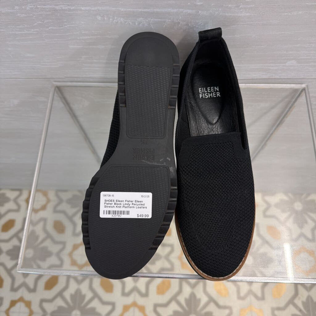 Eileen Fisher Black Lindy Recycled Stretch Knit Platform Loafers 7.5