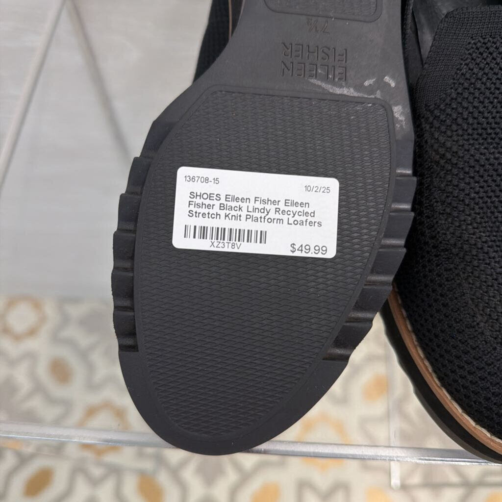 Eileen Fisher Black Lindy Recycled Stretch Knit Platform Loafers 7.5